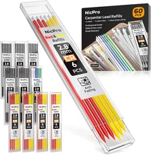 Nicpro 60 PCS Carpenter Pencil Lead Refills 2.8Mm, Lead for Carpenter Mechanical
