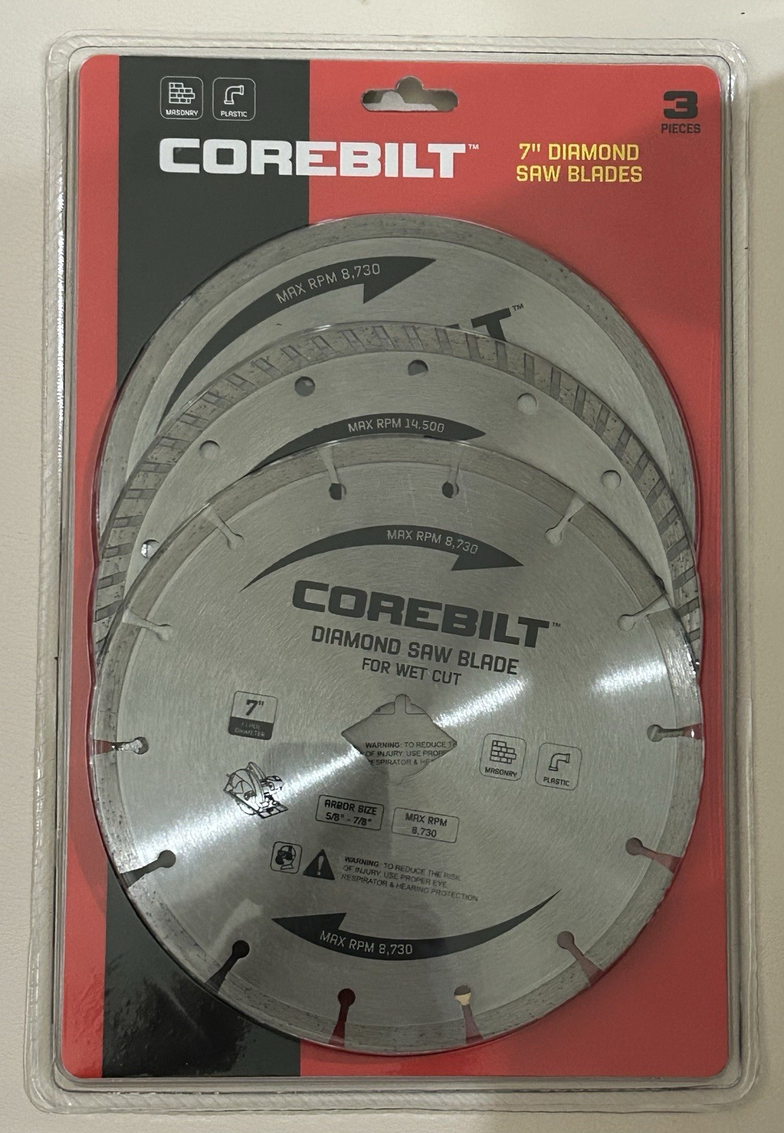 3 Pack 7" Diamond Saw Blade Continuous Rim Cut Tile Masonry Porcelain Concrete
