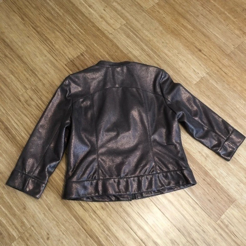 Ruby Rd Faux Leather Jacket Motorcycle Brown Bronze Metallic Color sz 14 Fall - Image 4 of 4