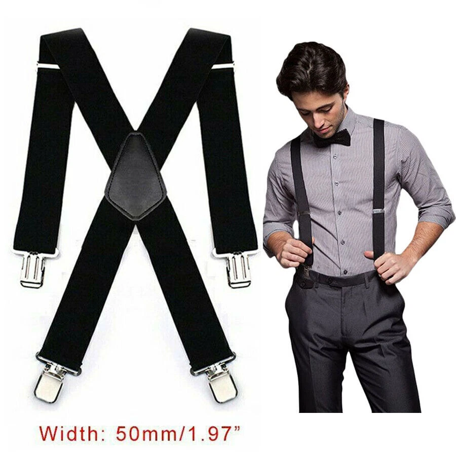 50mm Large Bretelles Homme R glable Pince sur Pantalon lastique X Back