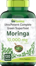 Organic Moringa Powder Capsules - 10000mg of Pure Nutrient - 120 Capsules 🌿
