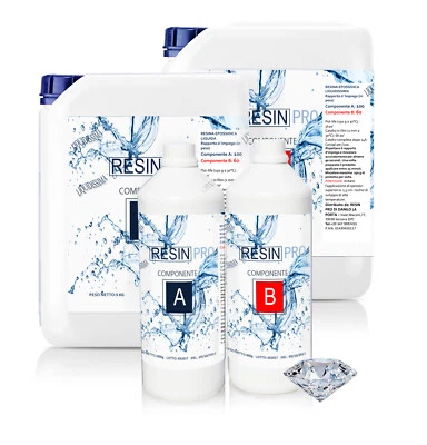 RESIN PRO RESINA EPOSSIDICA LIQUIDISSIMA TRASPARENTE 800GR A+B PER DIY, BIJOUX e FAI-DA-TE