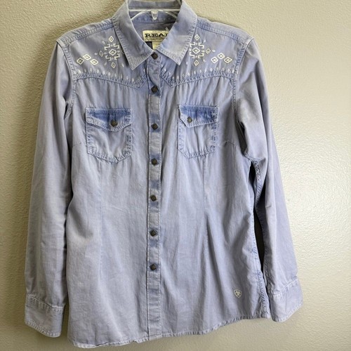 Ariat Real Shirt Womens Size Large Western Snap Long Sleeve Embroidered Cowgirl - Picture 6 of 11