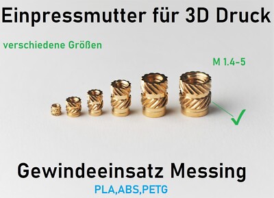 Gewindeeinsatz für 3D Drucke Rändelmutter Einpressmutter Gewinde PLA, ABS, PETG