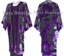 Purple Long Kimono Jacket Silk Burnout Velvet No Fringe Maya Matazaro Hand Dyed
