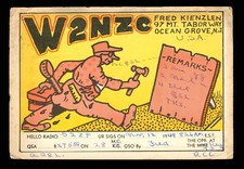 1 x QSL Karte Radio USA W2NZC Ocean Grove NJ 1949 Art Fred Kienzlen ≠ U037