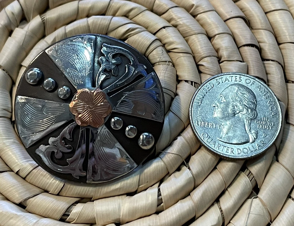 SILVER COPPER FLORAL CONCHO 1.5" screw back WESTERN HORSE SADDLE HEADSTALL TACK - Image 4 of 4