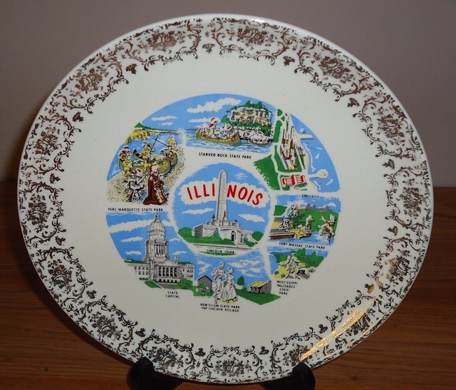ILLINOIS Vintage state collector's plate 9.25" eBay