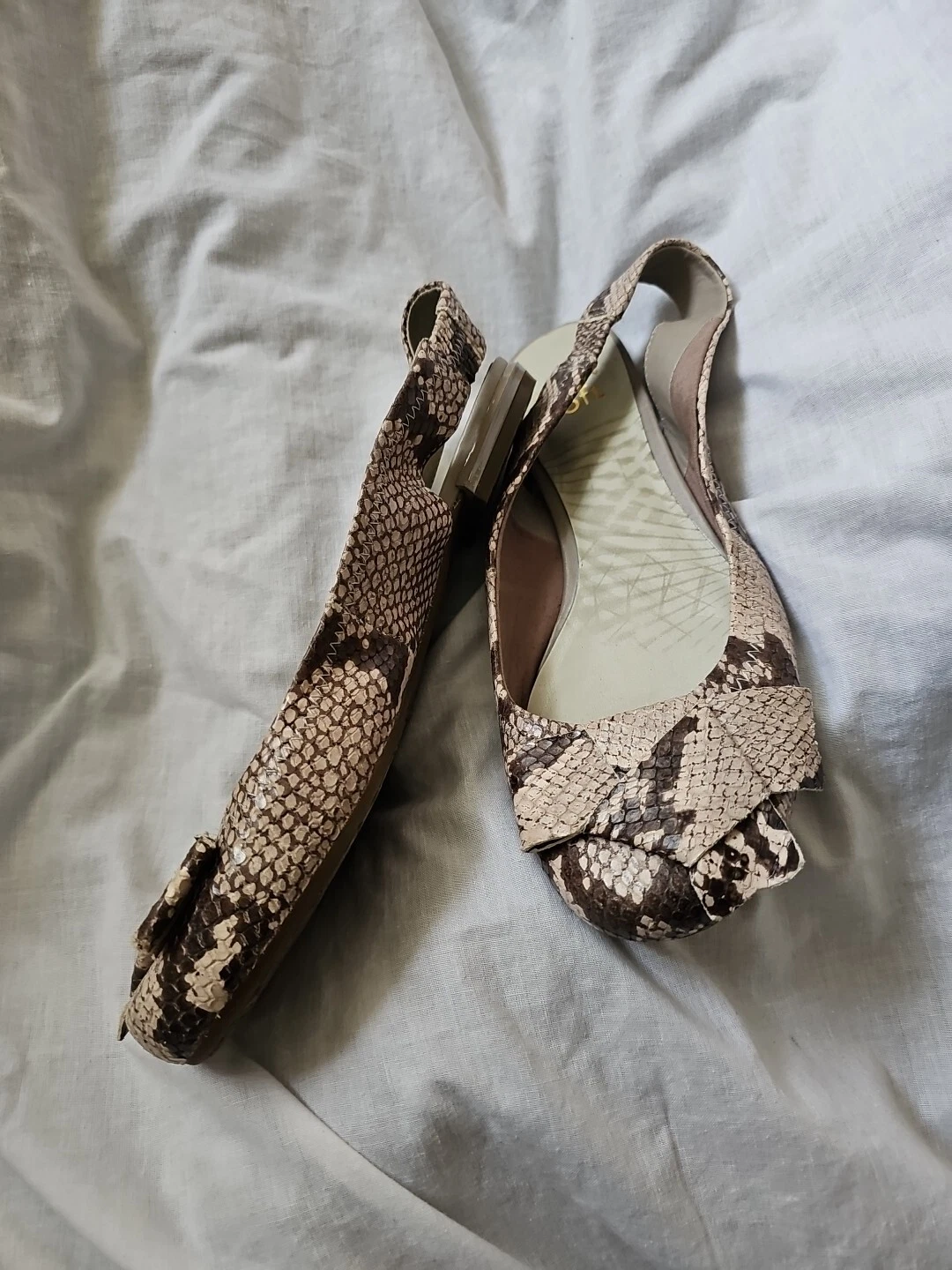 Scarpa Clarks marrone beige pelle di serpente stampa animalier piatta slingback uk 5 5 come nuova