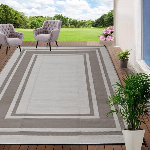 Outdoor Waterproof 9x12 Rug - Reversible Plastic Mat for Patio, Camping, RV