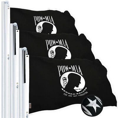 POW MIA Flag 3x5 FT 3-Pack Embroidered Spun Polyester by G128
