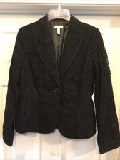 Nwt Madison Blazer 12 Black Cotton Nylon Floral Lace Lightweight Lined/ret$100