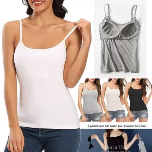 Womens Camisole with Built in Shelf Bra Spaghetti Strap Vest