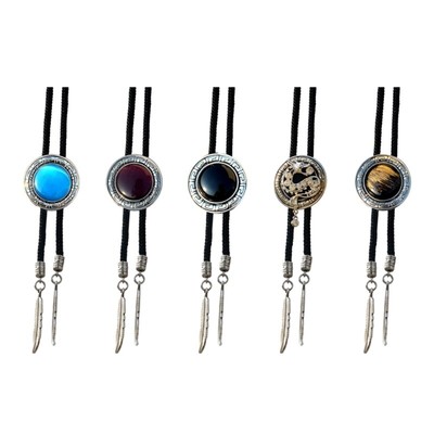 Western Cowboy Alloy Gemstones Buckle Bolo Tie for Men Teen Shirt Sweater Decor