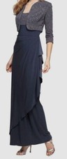 Alex Evenings Women's Gray Draped Column Gown Dress Size 8