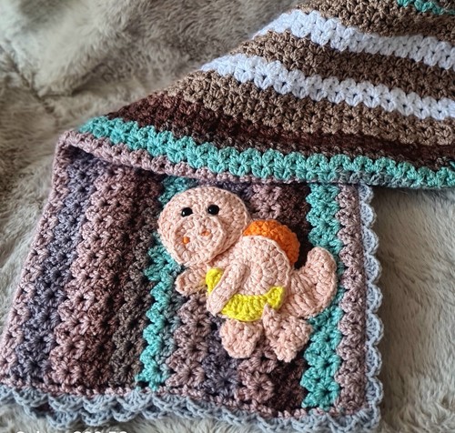 Baby blanket crochet handmade Dinosaur - Picture 5 of 14