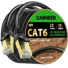 Cat6 Ethernet Cable 100ft Outdoor Indoor 10Gbps Weatherproof RJ45 LAN Cable