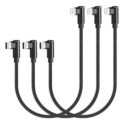 USB C to Lightning Cable 1Ft 3 Pack Mfi Certified Right Angle Iphone Charger 90