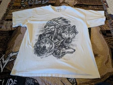 Vintage 90s y2k white Native American Wolf Nature T Shirt Size XL