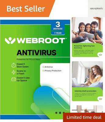 Antivirus Software 2025 | 3 Device | 1  PC/Mac with Keycard