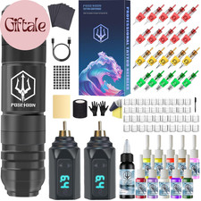 POSEIDON Tattoo Gun Kit - Wireless Tattoo Pen Kit Tattoo Kit with 2Pcs Tattoo Ba