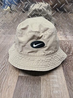 Vintage Nike Bucket Hat Embroidered Swoosh Logo Khaki Cotton Sz L White Tag