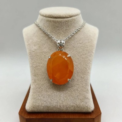 Orange Certified 101 Ct Natural Opal Oval Cut 925 Solid Silver Pendant Gemstone