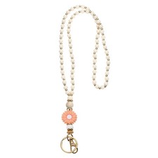 80cm/31.5Inch Wood Beaded Lanyard, Cute Sunflower Lanyard, Burgundy