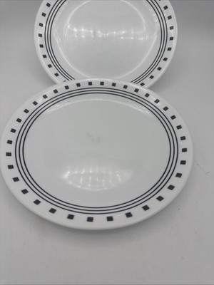 Corelle City Block Vitrelle Glass 8.5 '' White/ Black Salad Plates set of 2