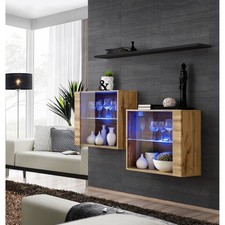 Lot de 2 Vitrines Murales & Étagère "Switch SBIII" 130cm Naturel & Noir