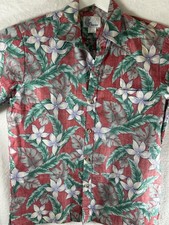 Vintage 80s Reverse Color Floral Hawaiian Shirt Medium USA Made Casual Plumeri