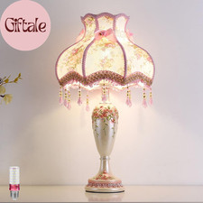 Lovely Table Lamp with Fabric Lampshade, Antique Flower Decorative Bedside Desk