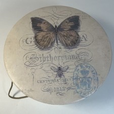 Round 14  Cardboard Hat Box with Lid and Corded Handle Butterfly Teamed