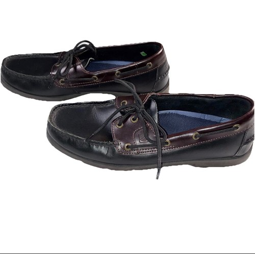 Sperry Leeward 2 Eye Leather Boat Shoes Mens 12M Black Brown Preppy Coastal