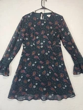 Xhilaration Womens Sz M Bell Sleeve Boho Green Paisley Fit and Flare Dress Lined