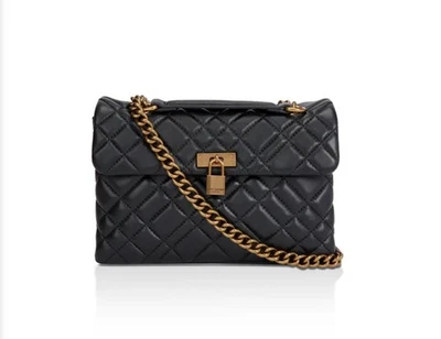 Kurt Geiger London Brixton Black Quilted leather Lock Bag 17cm(H), 26cm(L), 8cmD