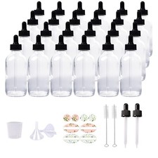 24 Pack 4oz Clear Glass Bottles with Glass Eye Droppers for Essential Oils, P...