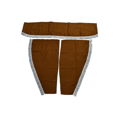Brown Set Of 3 Plush Velvet Curtains With White Trim For Truck