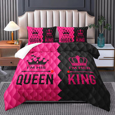 Black and Pink Geometry Comforter Set for King Size Couples Bedroom Decor
