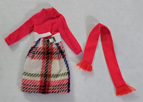 X-58 VINTAGE 1970'S MATTEL BARBIE FRANCIE MOD MIDI PLAID #3444 OUTFIT