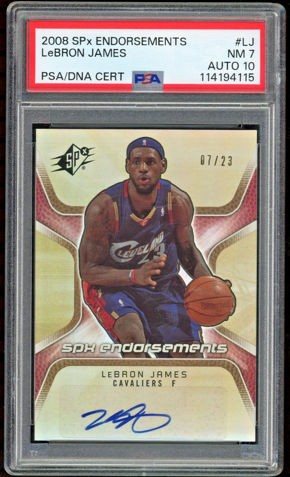 2008-09 SPX Endorsements LeBron James Auto /23 Bold PSA 7/10 Cavaliers