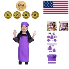 Sweet Purple Kids Apron  Chef Hat Set - Ideal for Cooking  Painting Activities