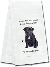 E&S Pets 711-32 Black Pug Dog Kitchen Towel, Off-white