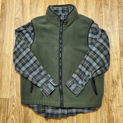 Eddie Bauer Vest Long Sleeve Button Down Flannel Shirt Green Men L/XL