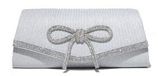 Bow Shiny Clutch Purses for Women Sparkly Evening Handbag Glitter Silver
