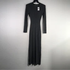 Enza Costa Long Sleeve Knitted Dress, Women's Size S - Heather Grey