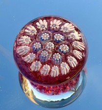 VTG-MCM Scotland Perthshire Millefiori Blown Glass Paperweight-Original Sticker