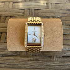 Tory Burch Women’s Gold Tone Rectangle Quartz Watch White Dial Bracelet w/ Box