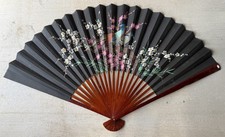 Vintage Large Folding Fan Asian Decorative Wall Hanging Hand Painted Wood 67  