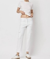 Vervet By Flying Monkey Dani High Rise Straight Leg Cargo Jeans White